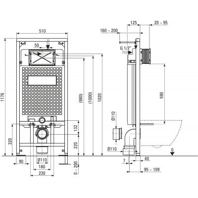 Zestaw miska z deską i stelaż z przyciskiem CDEZ6ZPW Deante Peonia