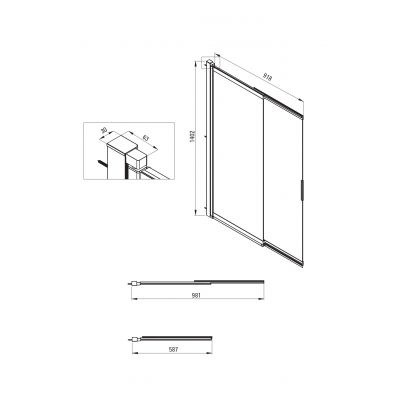 Parawan nawannowy 91.8 cm 1-częściowy grafitowy mat/szkło przezroczyste KTJD73R Deante Prizma