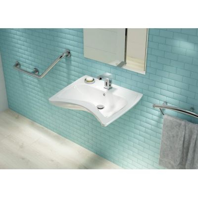 Umywalka 60.5x49.5 cm prostokątna ścienna dla niepełnosprawnych biała CDV6U6W Deante Vital