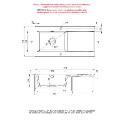 Zlewozmywak ceramiczny 101.5x51 cm ZCB3113 Deante Sabor