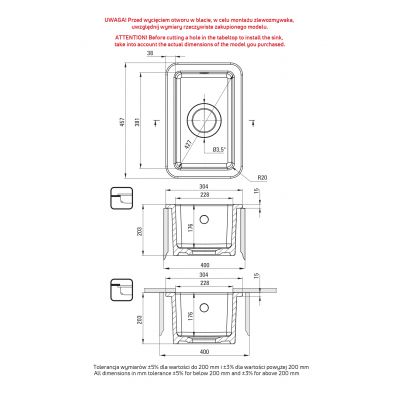 Zlewozmywak ceramiczny 30.4x20.3 cm biały ZCU610A Deante Lumi