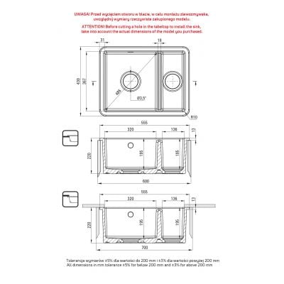 Zlewozmywak ceramiczny 55.5x43 cm biały ZCU6503 Deante Lumi