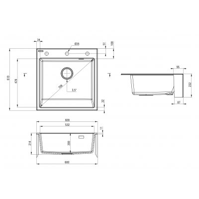 Zlewozmywak granitowy 61x60 cm biały ZQEA10K Deante Eridan