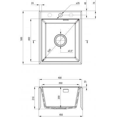 Zlewozmywak granitowy 50x40 cm szary/grafitowy/onyx ZQEG104 Deante Eridan