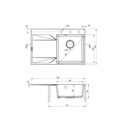 Zlewozmywak granitowy 76x50 cm szary/grafitowy/onyx ZQJ211L Deante Evora