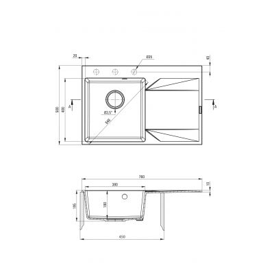 Zlewozmywak granitowy 76x50 cm szary/grafitowy/onyx ZQJ211P Deante Evora