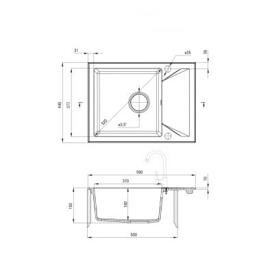 Zlewozmywak granitowy 59x44 cm czarny ZQJN11A Deante Evora