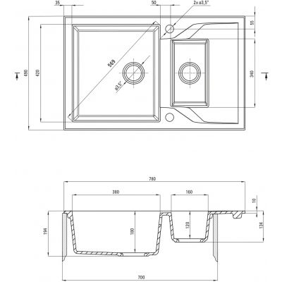Zlewozmywak granitowy 78x49 cm szary/grafitowy/onyx ZQNG513 Deante Andante