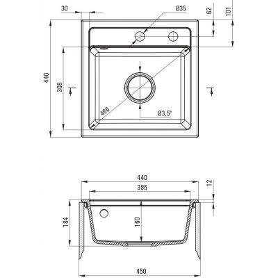Zlewozmywak granitowy 44x44 cm szary/grafitowy/onyx ZQZS103 Deante Zorba
