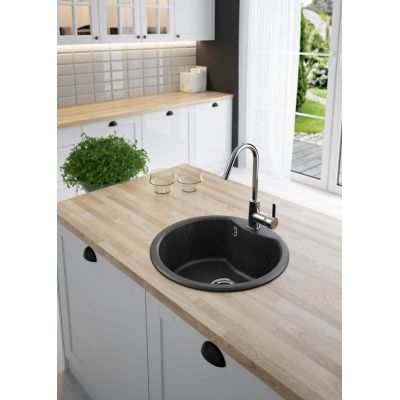 Zlewozmywak granitowy 48x48 cm szary/grafitowy/onyx ZRS2803 Deante Fiesta Solis