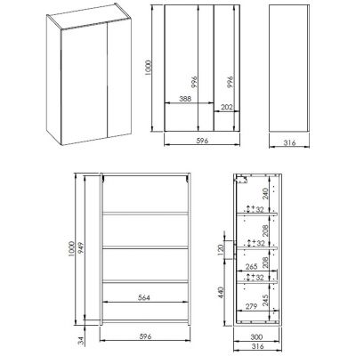 Szafka 59.6x31.6x100 cm boczna wisząca biała RE140600068060 Elita For All