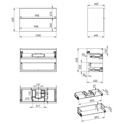 Szafka 100x44.9x63.5 cm podumywalkowa wisząca antracyt RE011000026610 Elita Look
