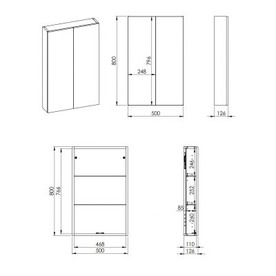 Szafka 50x12.6x80 cm boczna wisząca czarna RE140500067160 Elita For All