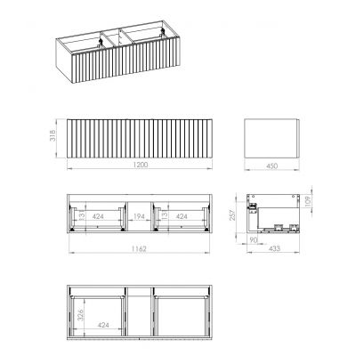 Szafka 120x45x31.8 cm podumywalkowa wisząca dąb RE081200006690 Elita Asami