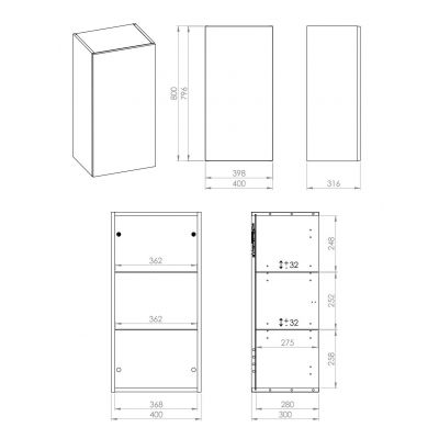 Szafka 40x31.6x80 cm boczna wisząca orzech RE140400087060 Elita For All