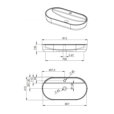 Umywalka 81.5x41.5 cm owalna nablatowa brąz/beż RE040820017020 Elita Babette