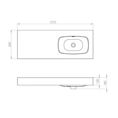 Umywalka 121x46 cm prostokątna ścienna zielona RE041202027010 Elita Dimple
