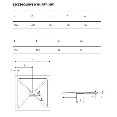 Brodzik kwadratowy 90 BREX1502090090BLN Excellent Arda