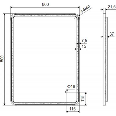 Lustro 60x80 cm prostokątne z oświetleniem z matą grzewczą czarny DOEXCO080060BL Excellent Corido