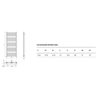 Grzejnik łazienkowy drabinkowy 121x50 cm czarny GREXHO121BL Excellent Horos