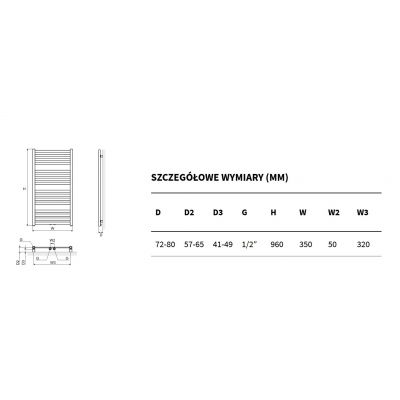 Grzejnik łazienkowy drabinkowy 96x35 cm czarny GREXHO9635BL Excellent Horos