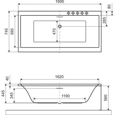 Wanna prostokątna Slim 170x75 cm biała WAEXPRY217WHS Excellent Pryzmat 2.0