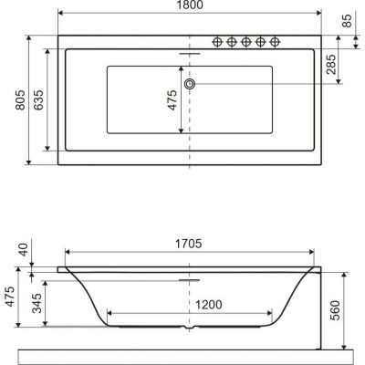 Wanna prostokątna Slim 180x80 cm biała WAEXPRY218WHS Excellent Pryzmat 2.0
