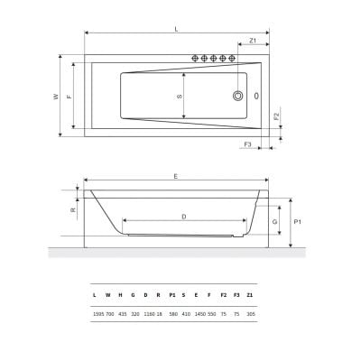 Wanna prostokątna 159.5x70 cm biała WAEXWAV16WHS Excellent Wave