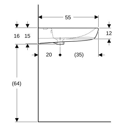 Umywalka 55x55 cm kwadratowa ścienna dla niepełnosprawnych biała 501461007 Geberit Selnova Compact