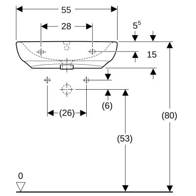 Umywalka 55x55 cm kwadratowa ścienna dla niepełnosprawnych biała 501461007 Geberit Selnova Compact