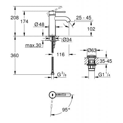 Bateria umywalkowa stojąca chrom 23797001 Grohe Essence