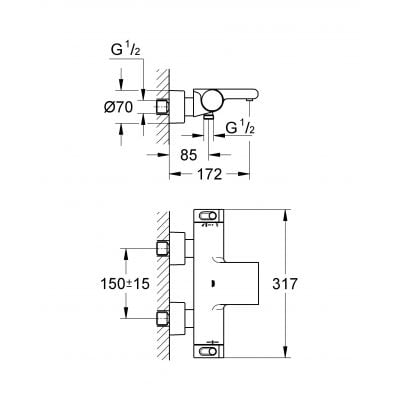 Bateria wannowo-prysznicowa ścienna termostatyczna chrom 34174001 Grohe Grohtherm