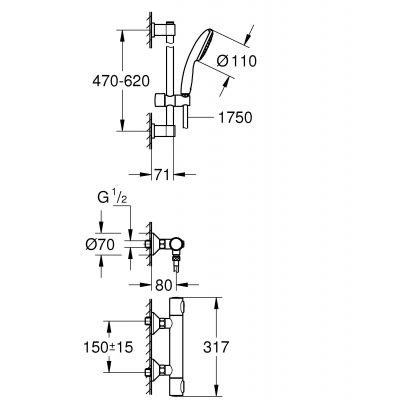 Bateria prysznicowa ścienna termostatyczna starlight chrome 34800001 Grohe Precision Flow