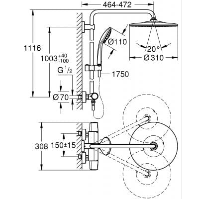 Zestaw prysznicowy ścienny termostatyczny z deszczownicą starlight chrome 26400001 Grohe Vitalio Joy