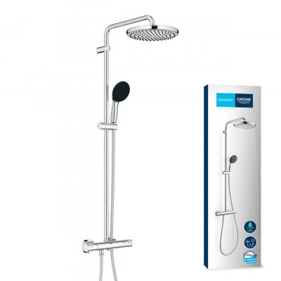 Zestaw prysznicowy ścienny termostatyczny z deszczownicą starlight chrome 26677001 Grohe Vitalio Start System