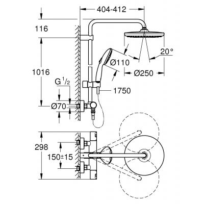Zestaw prysznicowy ścienny termostatyczny z deszczownicą czarny 266772431 Grohe Vitalio Start System