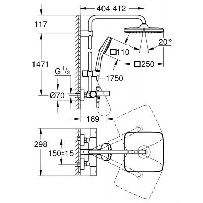 Zestaw wannowo-prysznicowy ścienny termostatyczny z deszczownicą czarny 269842431 Grohe Vitalio Comfort