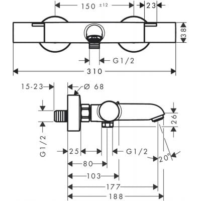 Bateria wannowo-prysznicowa ścienna termostatyczna czarna 13325670 Hansgrohe Ecostat Fine