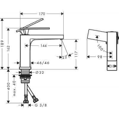 Bateria umywalkowa stojąca czarna 73012670 Hansgrohe Tecturis E