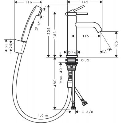 Hansgrohe Tecturis S 73211670 bateria umywalkowa ze słuchawką typu bidetta stojąca czarna