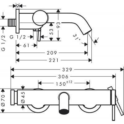 Bateria wannowo-prysznicowa ścienna 73422140 Hansgrohe Tecturis S