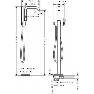 Hansgrohe Tecturis S bateria wannowo-prysznicowa wolnostojąca brąz szczotkowany 73440140