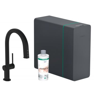 Hansgrohe Aqittura M91 76836670 bateria kuchenna z filtrem stojąca czarna