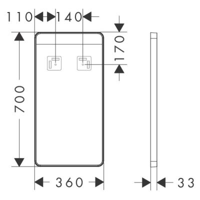 Lustro 36x70 cm prostokątne z oświetleniem czarny 54955670 Hansgrohe Xarita Lite Q