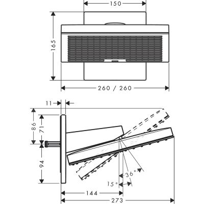 Deszczownica z ramieniem 26x26 cm kwadratowa czarna 24350670 Hansgrohe Pulsify E