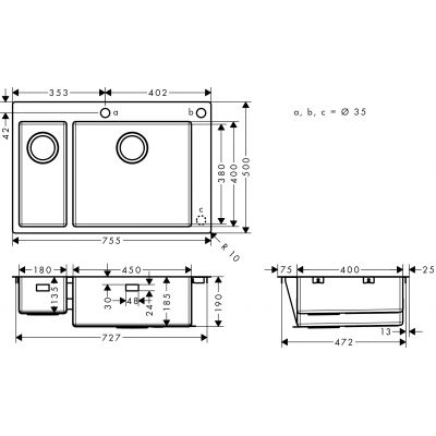 Zlewozmywak stalowy 75.5x50 cm 43310800 Hansgrohe ShowerTablet