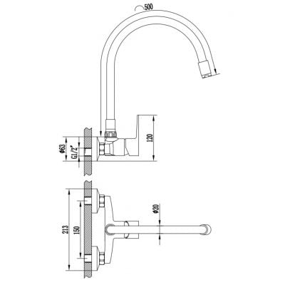 Invena Verso BC82E3S bateria kuchenna ścienna chrom
