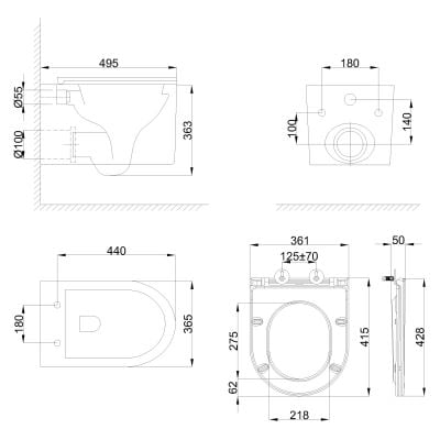 Miska WC z deską wolnoopadającą wisząca bez kołnierza biały półmat CE92001 Invena Glamour