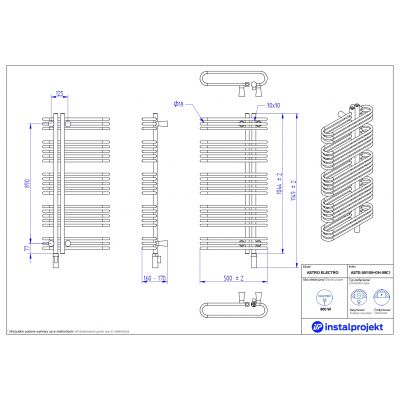 Grzejnik elektryczny 104.4x50 cm czarny ASTE50100C75GH09C2 Instal Projekt Astro Electro