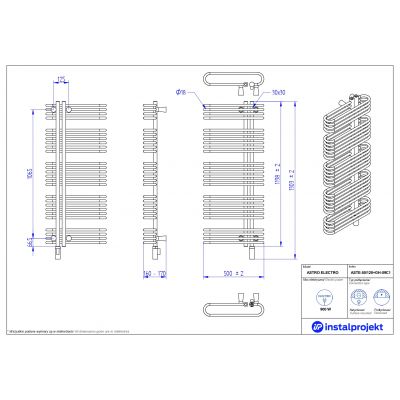Grzejnik elektryczny 119.8x50 cm czarny ASTE50120C75GH09C2 Instal Projekt Astro Electro